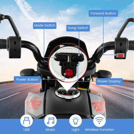 Costzon 12V Kids Motorcycle with Training Wheels, Licensed Aprilia Battery Powered Toddler Motorbike, Electric Dirt Bike for Boys Girls