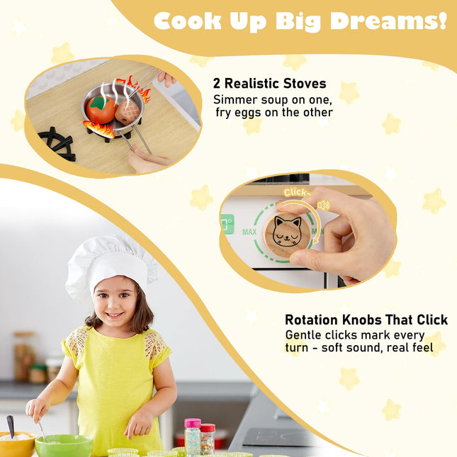 Costzon Wooden Kitchen Playset for Girls Boys Aged 3+