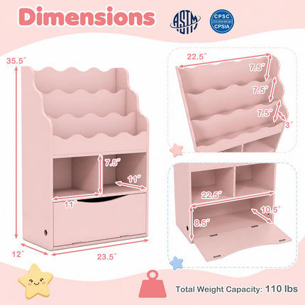 Costzon Kids 3-Tier Bookshelf with Cubes & Flip Down Cabinet