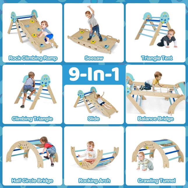 Costzon Pikler Triangle Set 9-in-1 Foldable Baby Climbing Toys