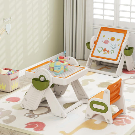 9-in-1 Height Adjustable Art Easel w/Whiteboard & Building Block Tabletop