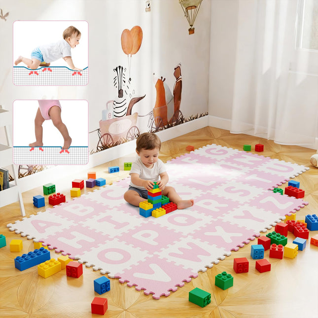 Costzon 26 Tiles Kids Foam Puzzle Floor Mat Non-Slip & Waterproof Interlocking Foam Tiles Baby Play Mat