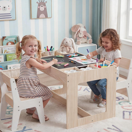 Costzon 4-1 Wooden Activity Art Desk Set w/Whiteboard Chalkboard & Storage Cubes