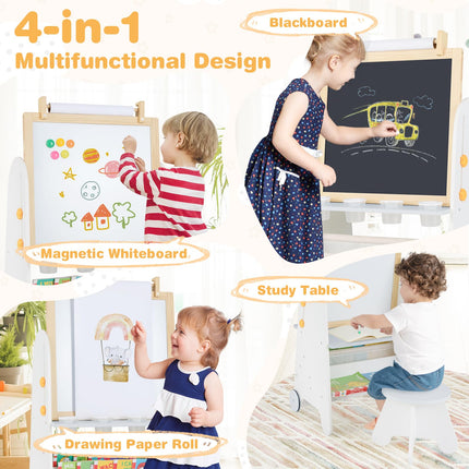 Costzon Easel for Kids 4 in 1 Toddler Activity Table & Stool Set with Magnetic Whiteboard