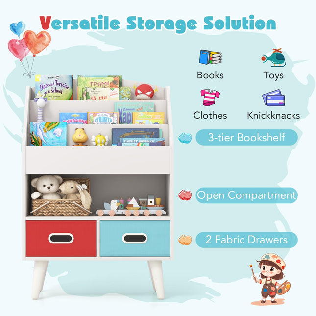 Costzon Kids Bookshelf, 5-Tier Wooden Children’s Book Rack with 2 Cube Bins for Books and Toys