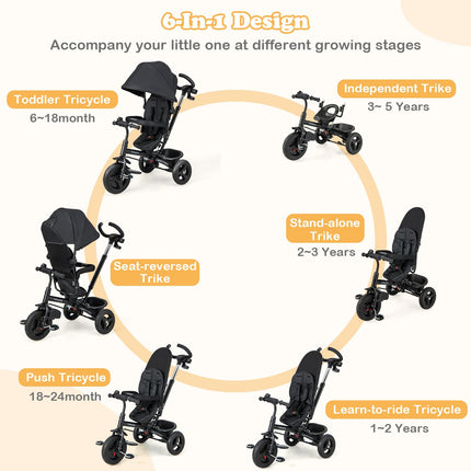 6 in 1 Trike for Toddler Adjustable Canopy 5-Point Safety Belt (43.5" x 20" x 43")