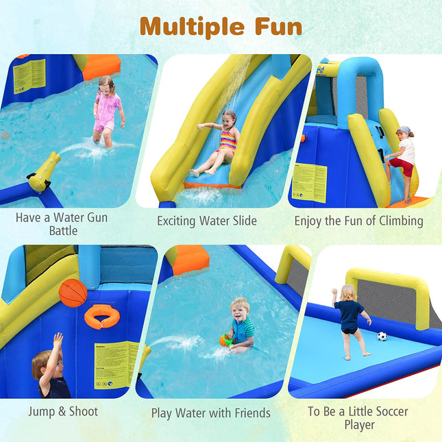 Costzon Inflatable Water Slide 7-in-1 Giant Waterslide Park for Outdoor Fun with Water Soccer Splash Pool 735w Blower