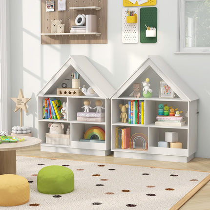 Costzon Kids Dollhouse Bookshelf, 3-Tier Wooden Open Bookcase for Toys and Books