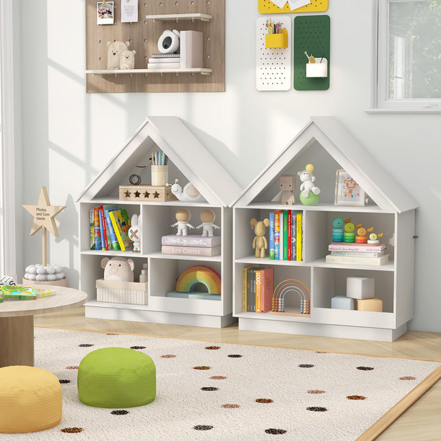 Costzon Kids Dollhouse Bookshelf, 3-Tier Wooden Open Bookcase for Toys and Books