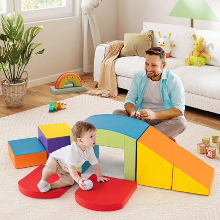 Costzon Toddler Climbing Toys Indoor, 6 PCS Soft Play Equipment with Colorful Tunnel
