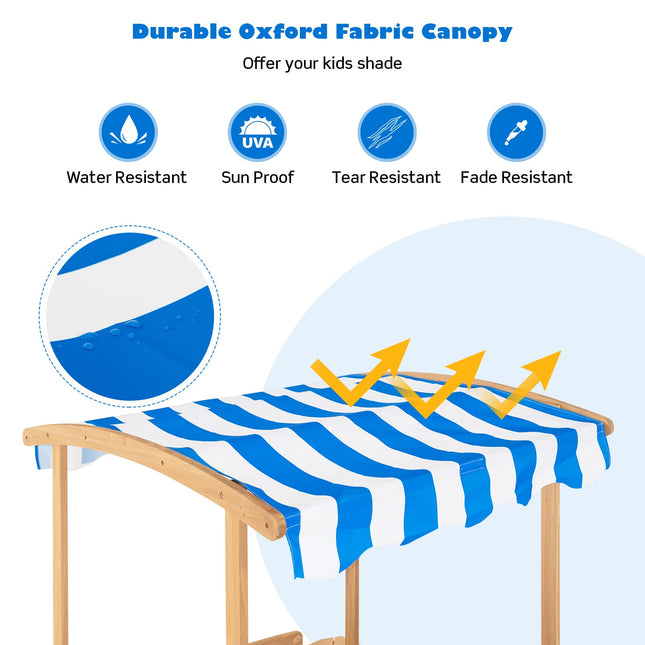 Costzon Kids Wooden Sandbox with Canopy & 2 Toy Storage Boxes