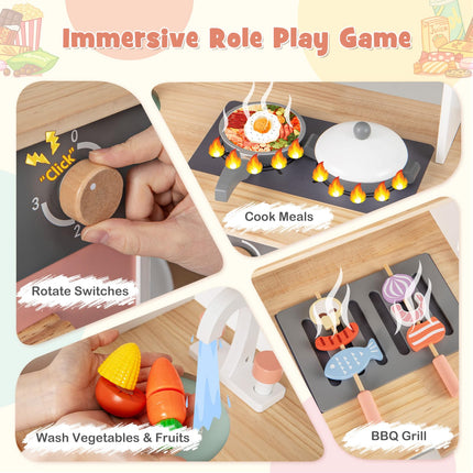 Costzon Kids Kitchen Playset, Pretend Play Kitchen, Wooden Toy Kitchen Set for Toddlers