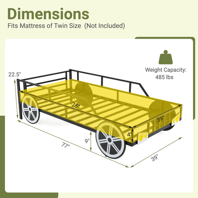 Costzon ar Shaped Metal Bed with Wheels Decorations