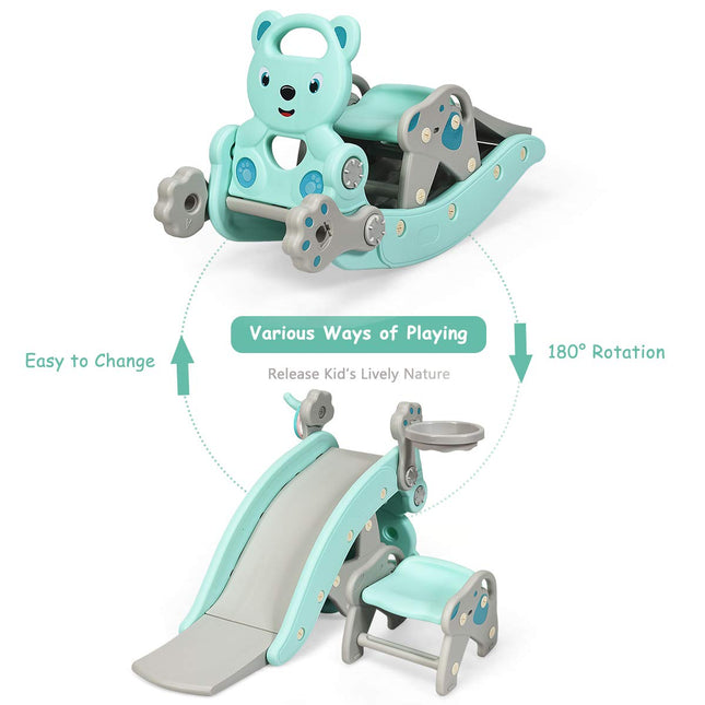 Costzon 5 in 1 Toddler Slide Rocking Toy, Slide for Kids with Detachable Stool, Foldable Climber Playground Slide
