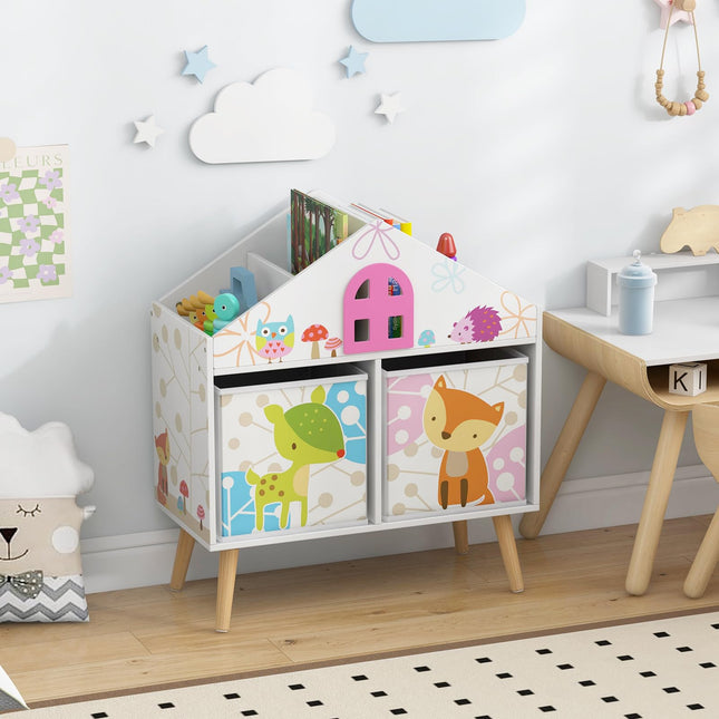 Costzon Kids Dollhouse Bookcase, Wooden Toy Storage Cabinet, Children Bookshelf for Kids Room, Playroom
