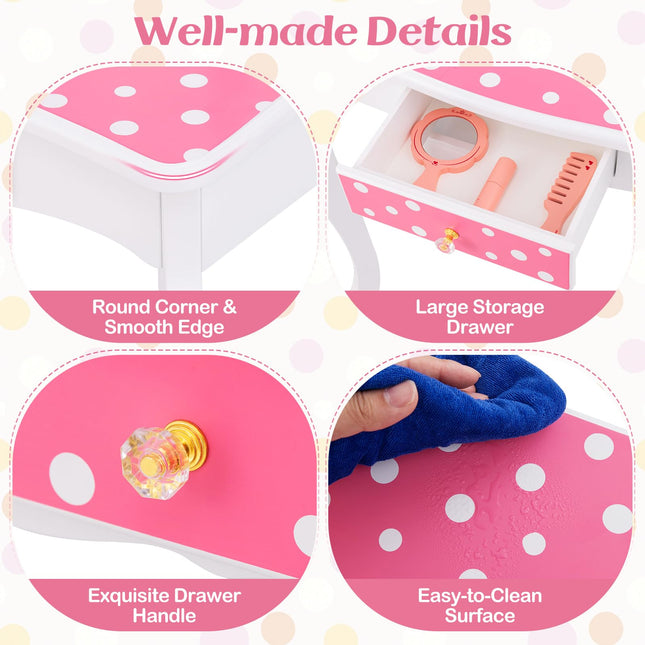 Costzon Kids Vanity, Girls Vanity Set with Mirror and Stool