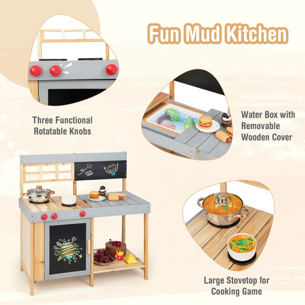 Costzon Mud Kitchen for Kids Outdoor Wooden Pretend Playset with Removable Cover