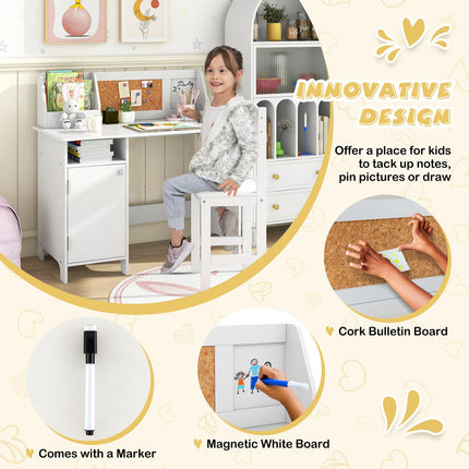 Costzon Kids Desk and Chair Set, Wooden Children Study Table with Hutch