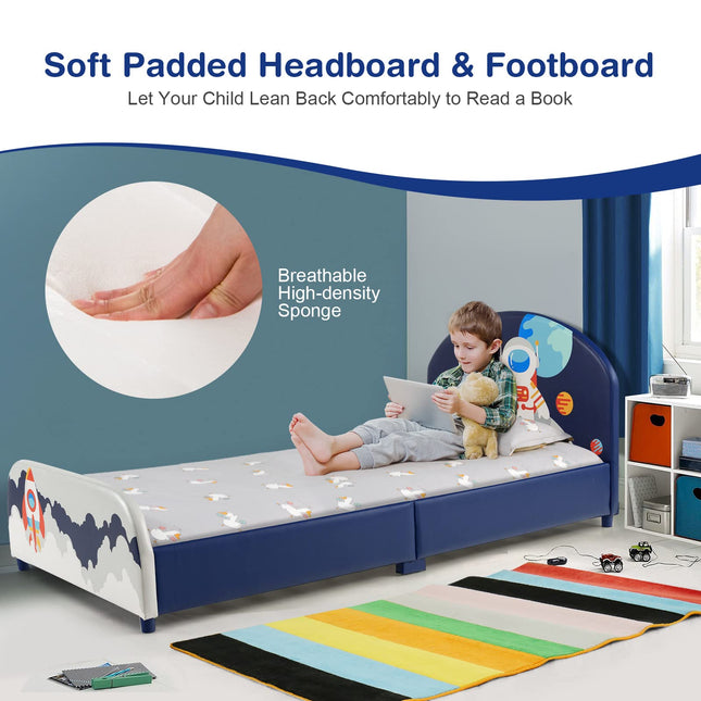 Wood Upholstered Twin Bed Platform with Slat Support - Costzon