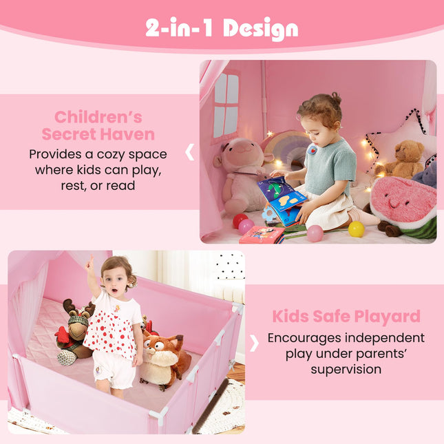 Indoor Large Toddler Pretend Playhouse w/Playpen Door Curtains Viewing Windows