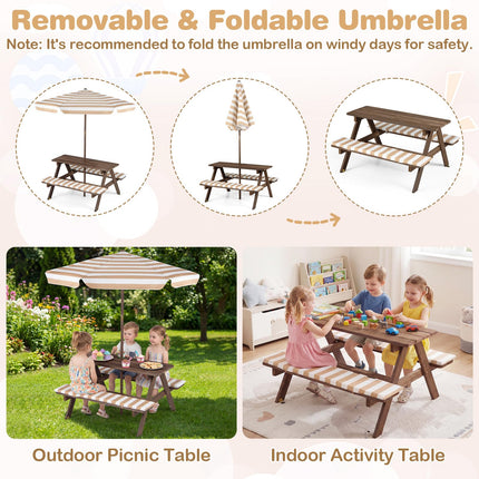Costzon Kids Wooden Toddler Outdoor Table Bench Set Stripe Fabric