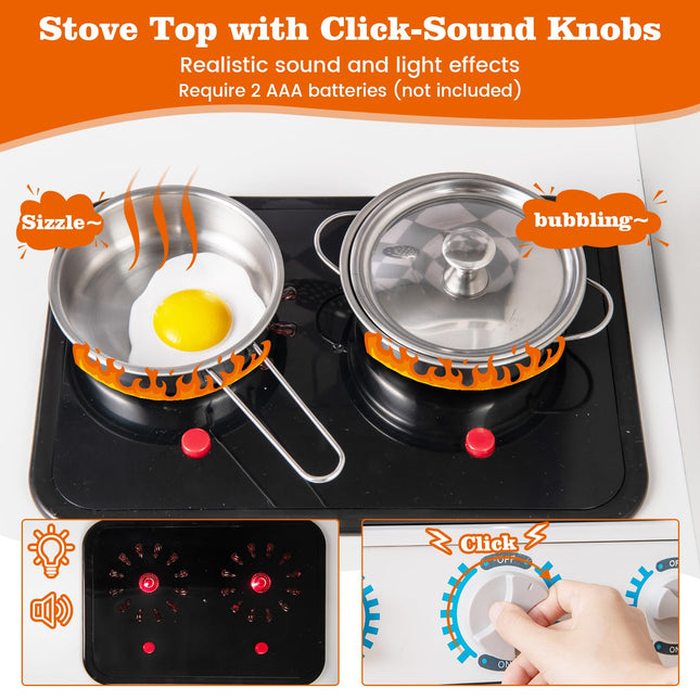 Costzon Play Kitchen for Kids, Wooden Toy Kitchen Set with Ice Maker