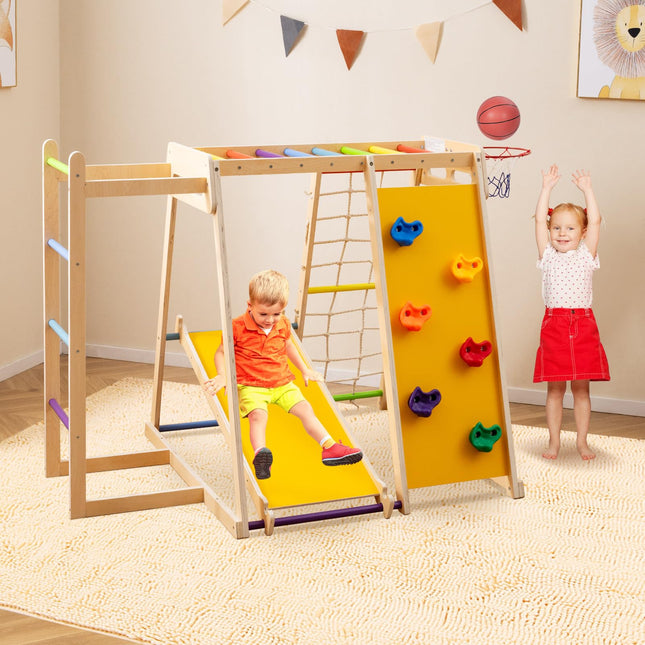Costzon Indoor 6-in-1 Kids Montessori Jungle Gym with Baby Slide