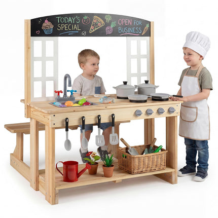 Costzon Outdoor Mud Kitchen w/Bench