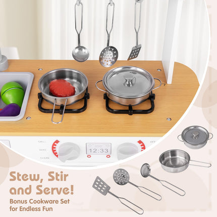 Costzon Play Kitchen for Kids, Wooden Toy Kitchen Set with Blackboard