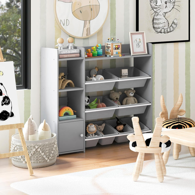 Costzon Kids Toy Storage Organizer, 4-Tier Kids Bookshelf with 8 Toy Organizer Bins