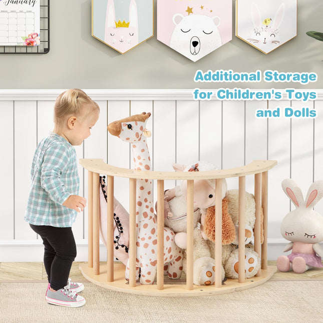 Costzon Kids Wooden Arch Rocker with Cushion, 6-in-1 Montessori Climbing Toys for Toddlers, Indoor Sensory Table