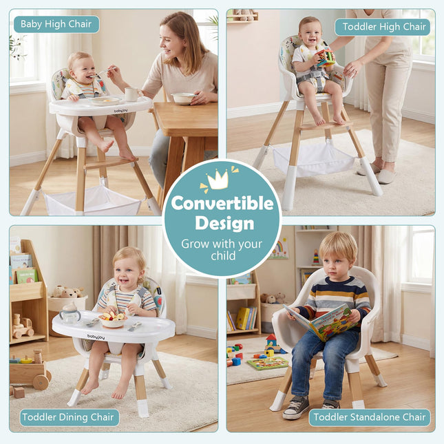 4-in-1 Convertible Highchair Adjustable Legs Double Removable Tray