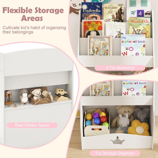 Costzon Kids Bookshelf and Toy Storage, 3-Tier Toddler Bookshelf with Large Storage Cubby