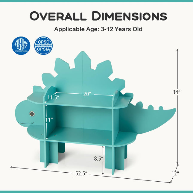 Costzon Dinosaur Kids Bookshelf, 2-Tier Toddler Montessori Shelf Book Rack, Toy and Book Storage for Kids