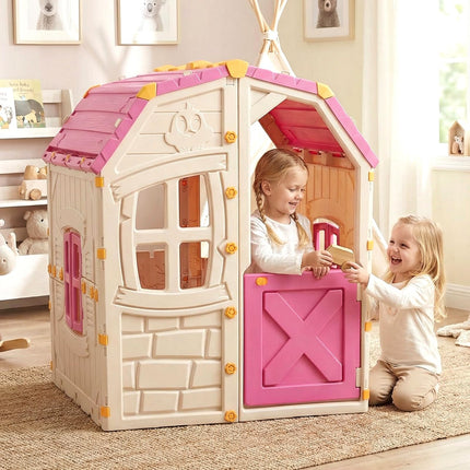 Costzon Kids Outdoor Playhouse with Openable Windows and Door