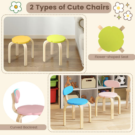 Costzon Kids Table and Chair Set 5-Piece Wooden Flower-Shaped Activity Table 2 Chairs & 2 Stools