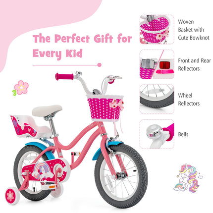BABY JOY Kids Bike, 14 18 Inch Bike w/Removable Training Wheels, Kids Bicycle for 4-9 Years Old Toddler Girls Boys