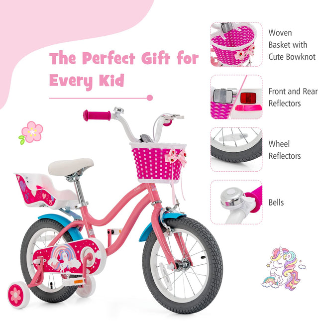 BABY JOY Kids Bike, 14 18 Inch Bike w/Removable Training Wheels, Kids Bicycle for 4-9 Years Old Toddler Girls Boys