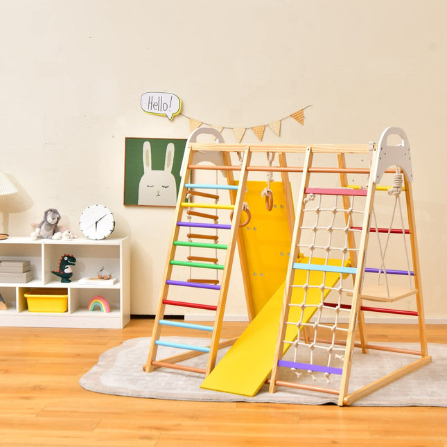 Kids Indoor Playground Jungle Gym with Slide, Climbing Rock/Net -  Costzon