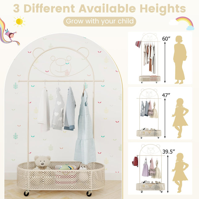 Costzon Kids Clothing Rack, Height Adjustable Kids Dress Up Storage for Hanging Clothes