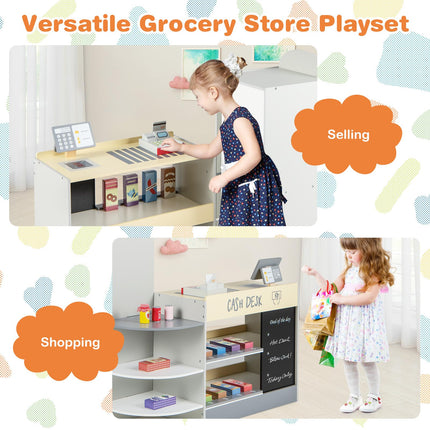 Costzon Pretend Grocery Store Playset, Wooden Supermarket Toy Set for Kids with Chalkboard