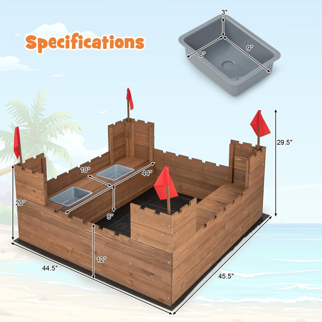 Costzon Kids Sandbox, Cedar Wood 45" x 45" Sand Pit w, Outdoor Sand Box for Kids Age 3+ for Backyard Garden Beach