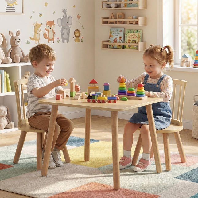 Costzon Kids Table and Chairs Wooden 3 PCS Children Desk Set