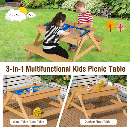 Costzon Kids Picnic Table, 3 in 1 Multipurpose Sand & Water Table w/Removable Top & 2 Storage Boxes