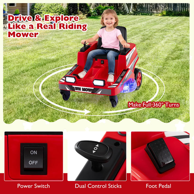 Costzon Ride on Lawn Mower for Kids | 12V Toddler Electric Car with 360° Twist and Turn