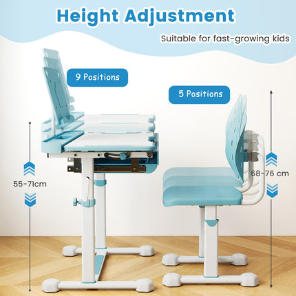 Costzon Kids Height-Adjustable Children Study Desk Set with Tilt Desktop & Book Stand