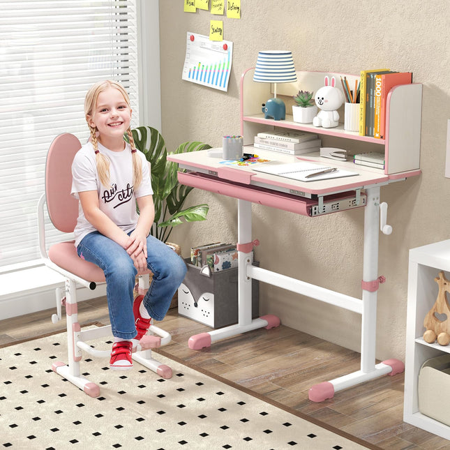 Costzon Kids Desk and Chair Set, School Study Table and Chair Set, Student Computer Workstation
