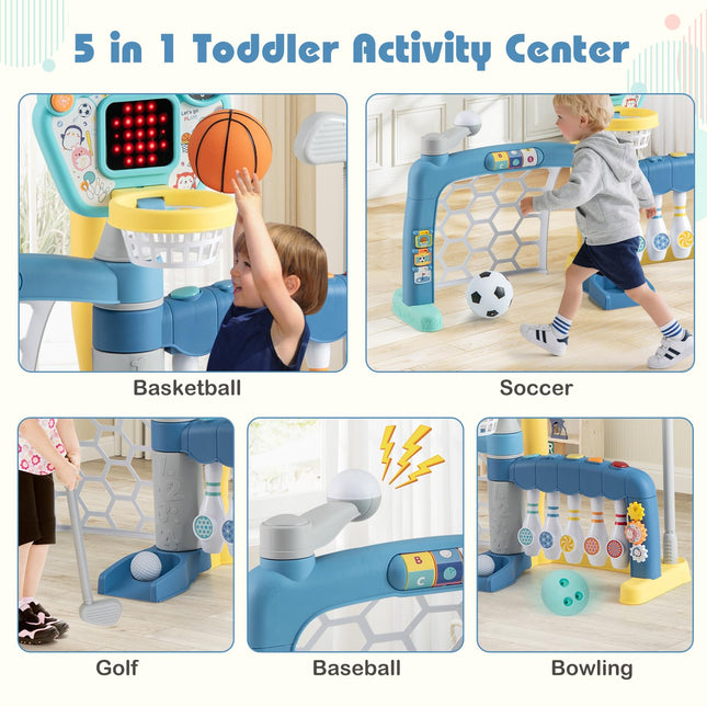 Costzon Toddler Basketball Hoop with Adjustable Height 5 in 1 Basketball Bowling
