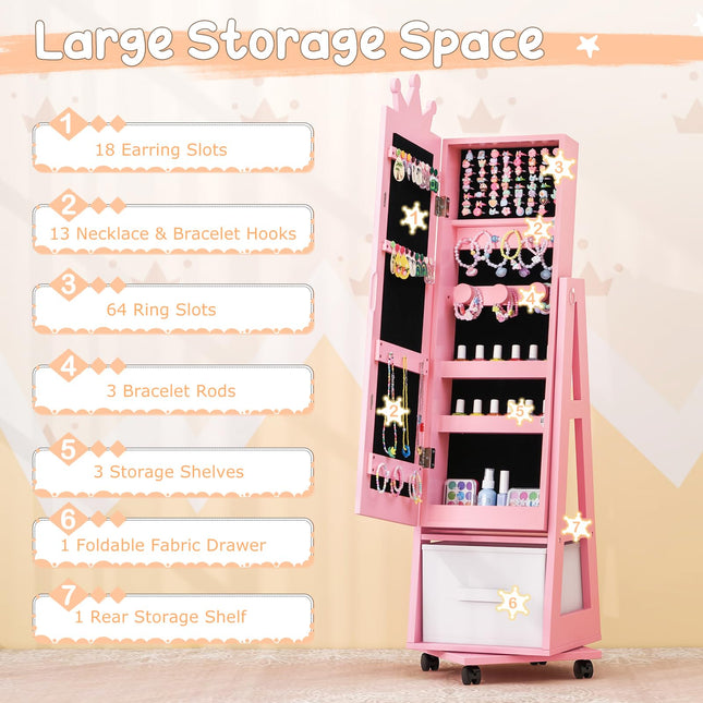 Costzon Kids Vanity & Jewelry Armoire Cabinet, Kids Vanity Table and Chair Set