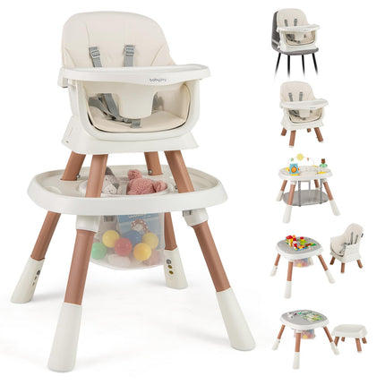 6 in 1 High Chair, Convertible Baby Highchair for Babies and Toddlers with Activity Center